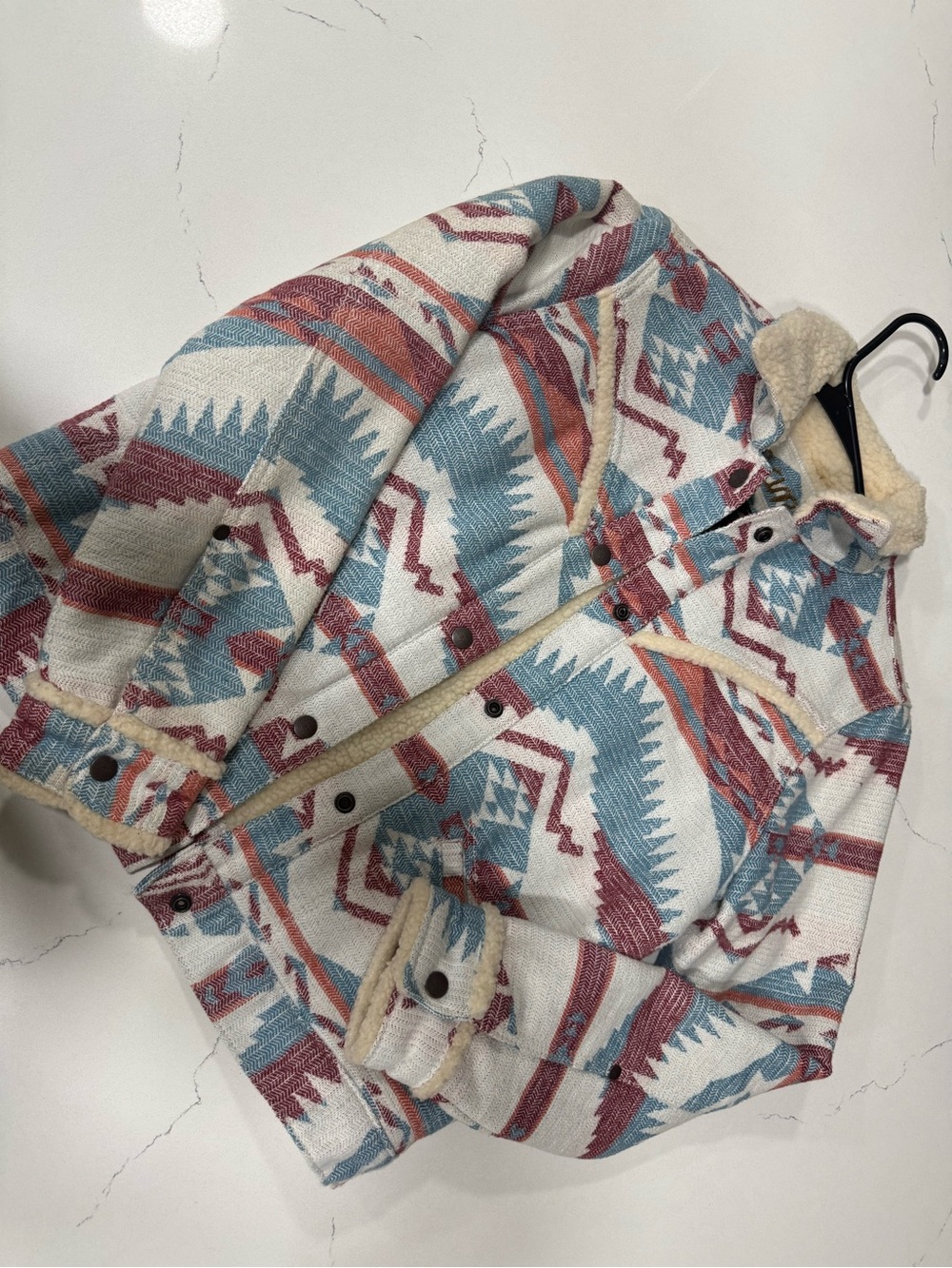 Women’s Aztec Pattern Sherpa-Lined Jacket - Cream, Blue & Rust